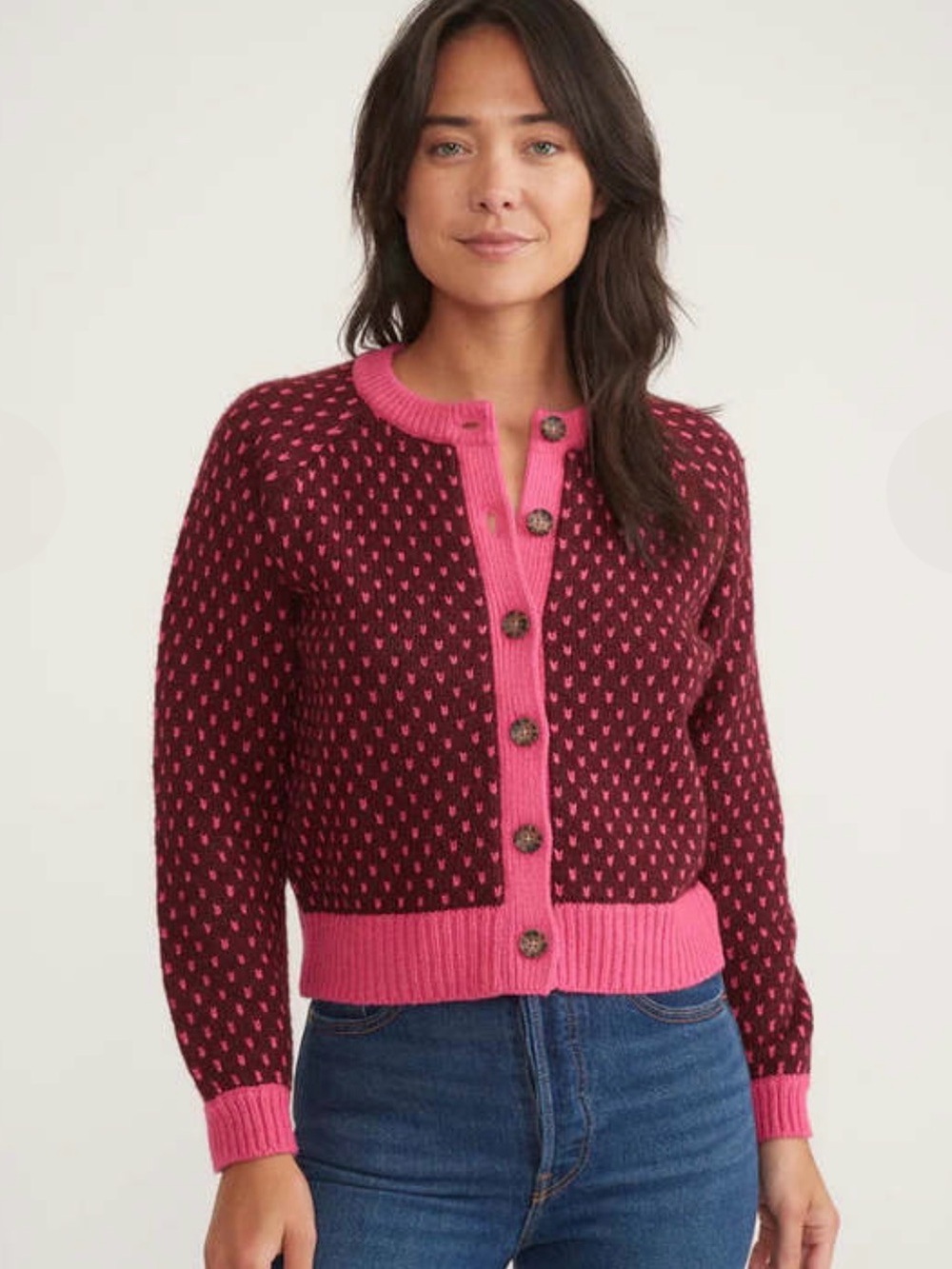 Marine Layer Burgundy and Pink Two-Tone Button Cardigan